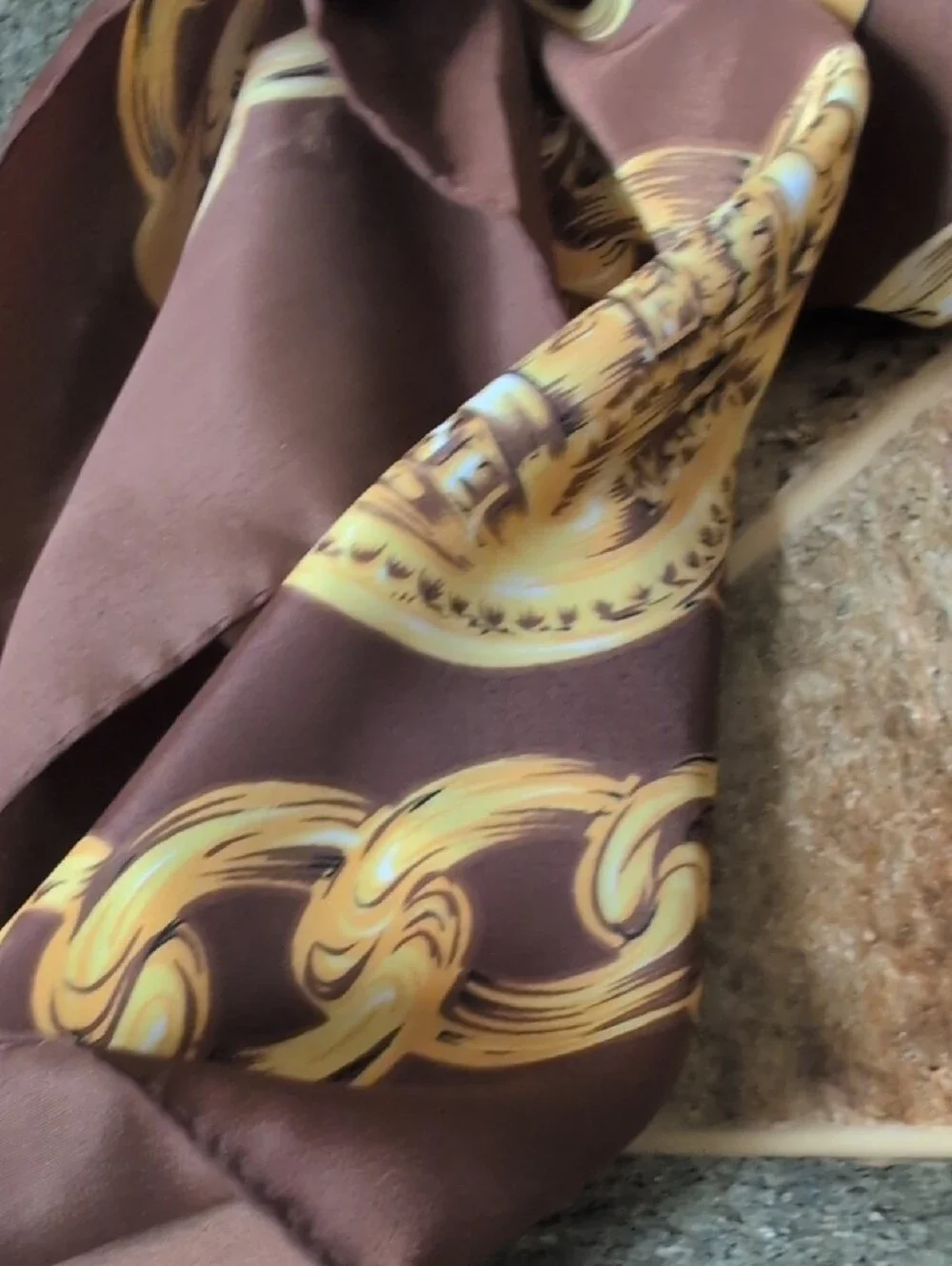 CHANEL Brown and Gold Chain-Print  100% Silk Scarf 35x35